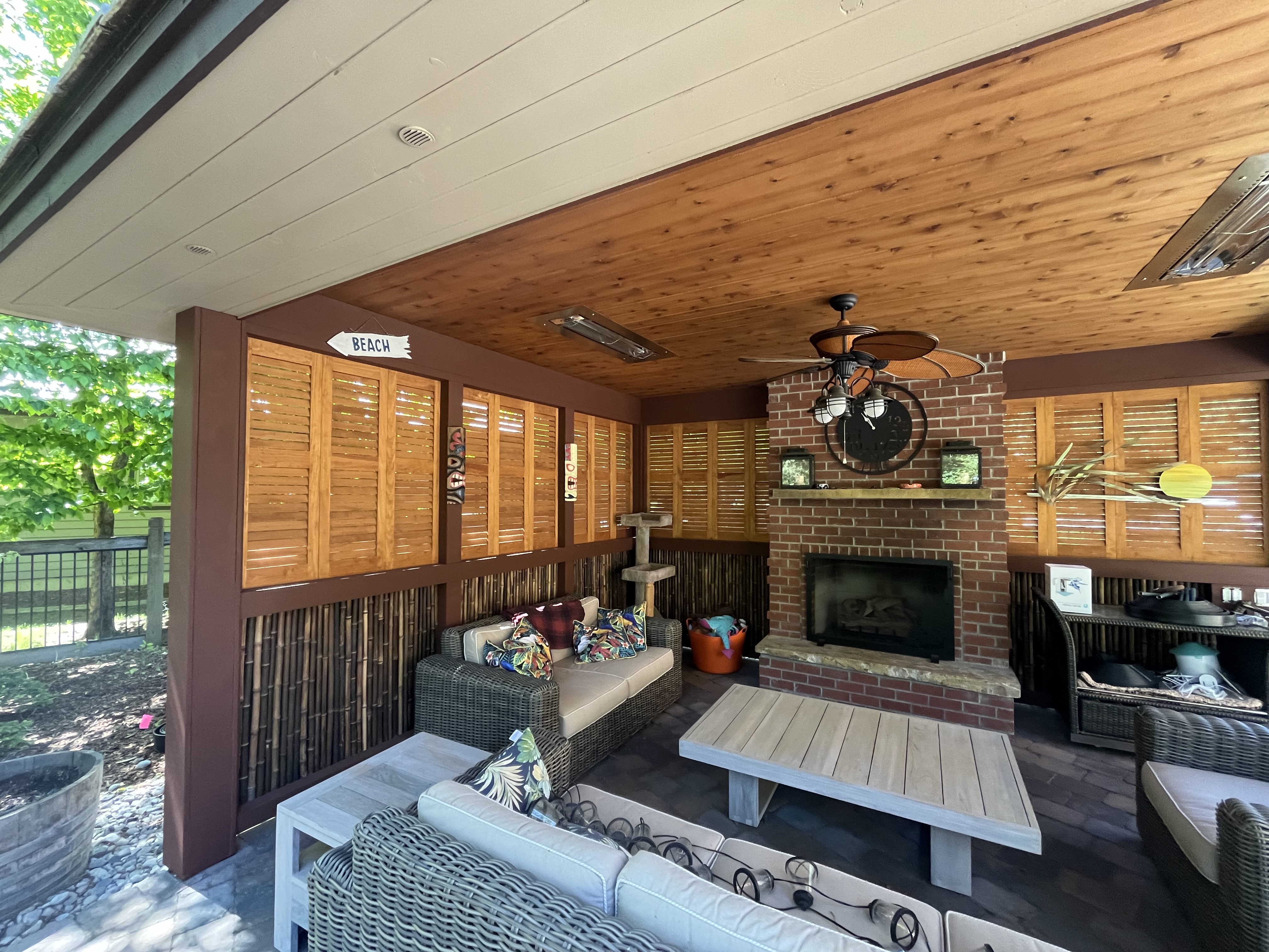 Outdoor fireplace and living space