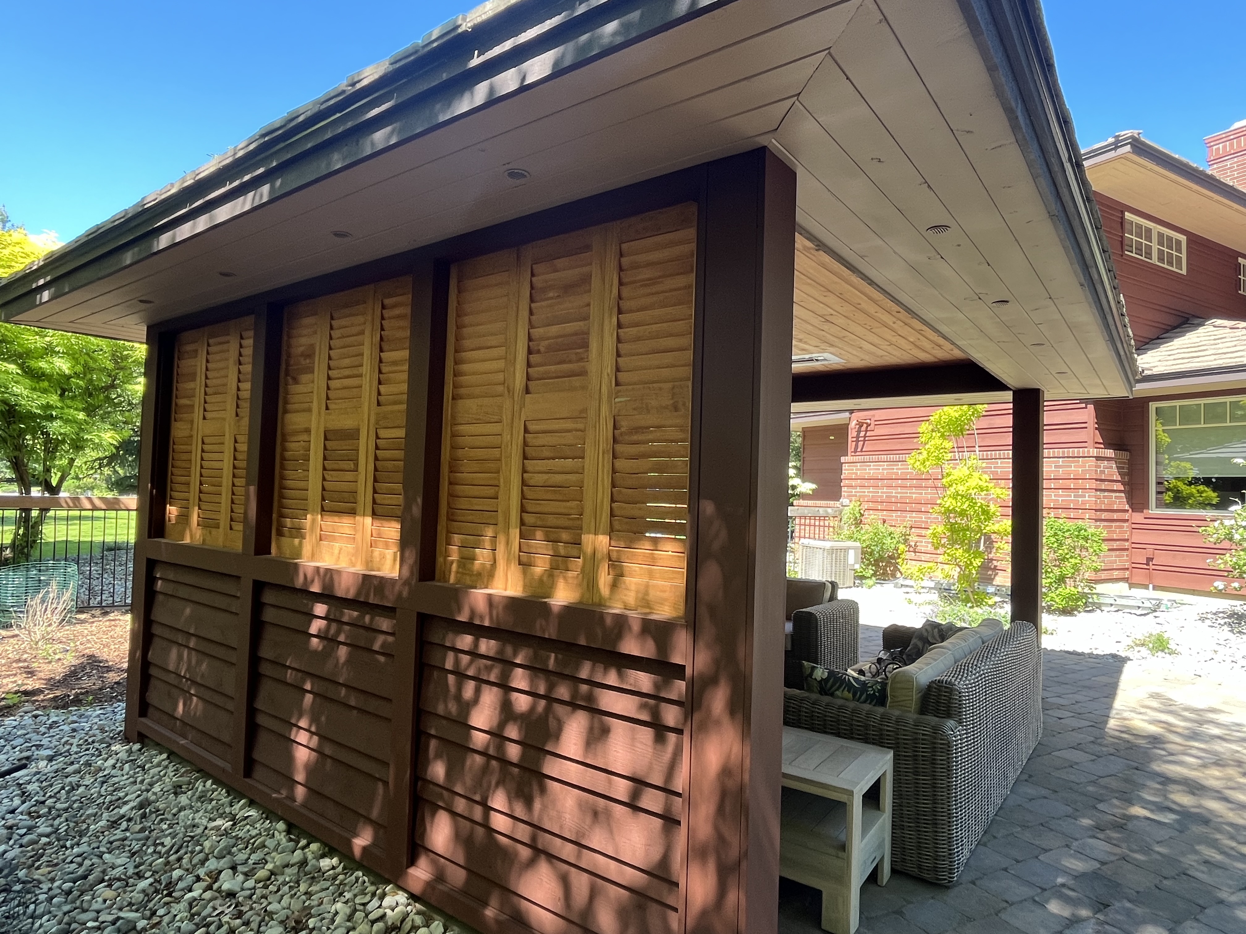 Stained shutters and exterior structure